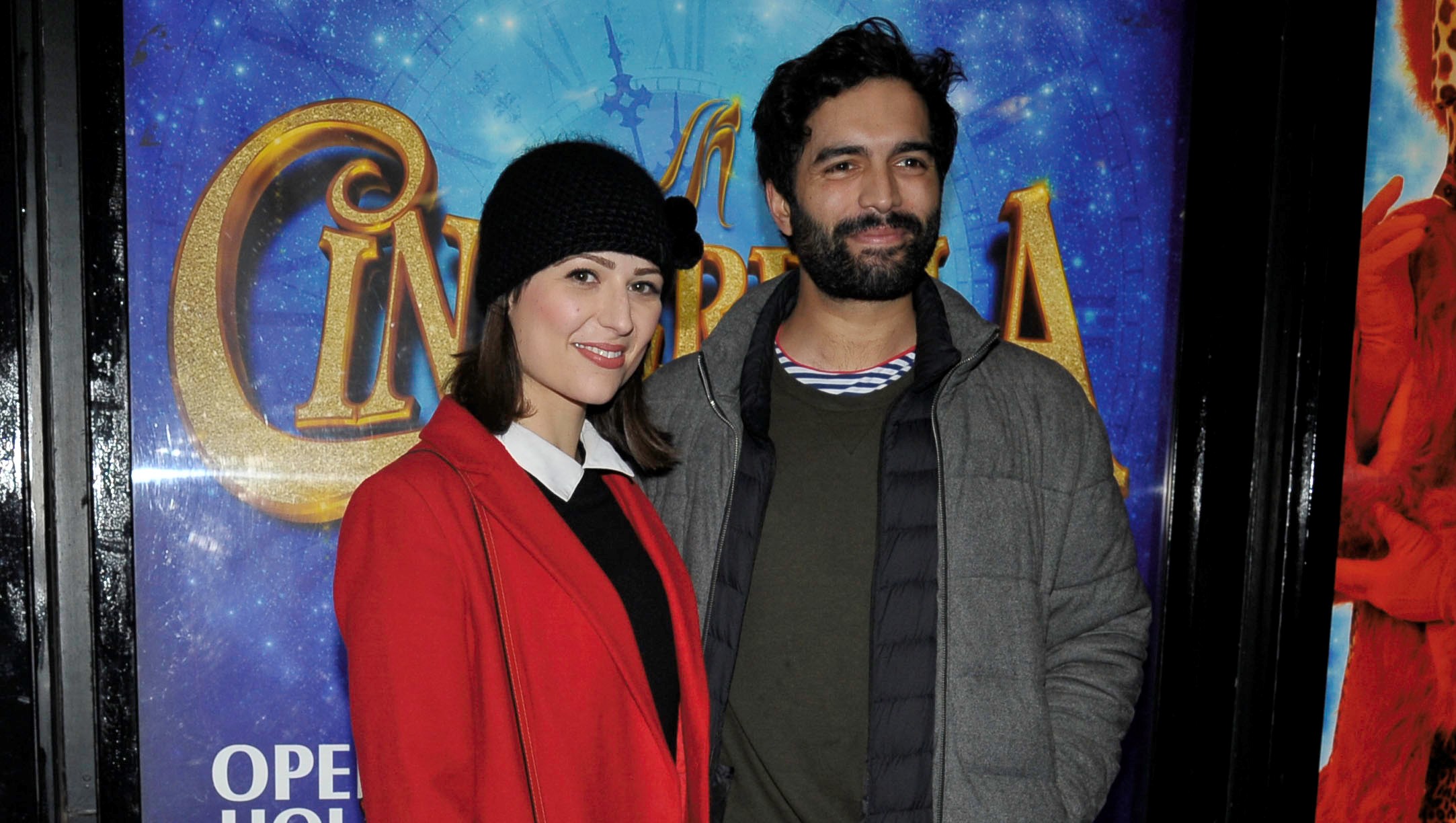 Nicola Thorp and Charlie De Melo pose on the Cinderella red carpet