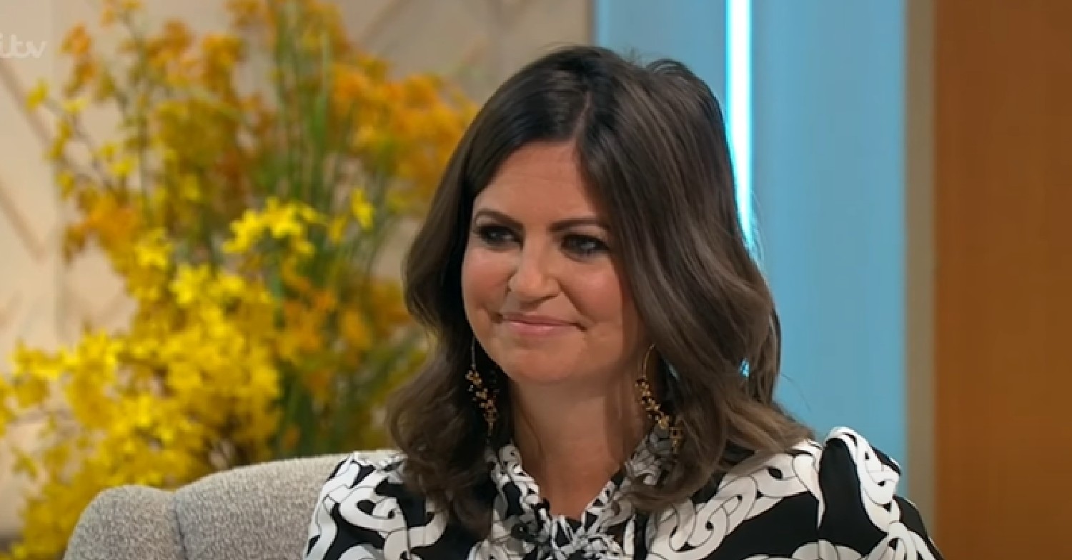 Deborah James smiling in black and white patterned top on Lorraine