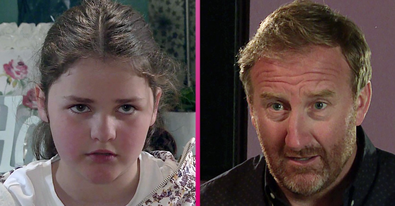 Hope looking angry and Phill looking worried in Coronation Street