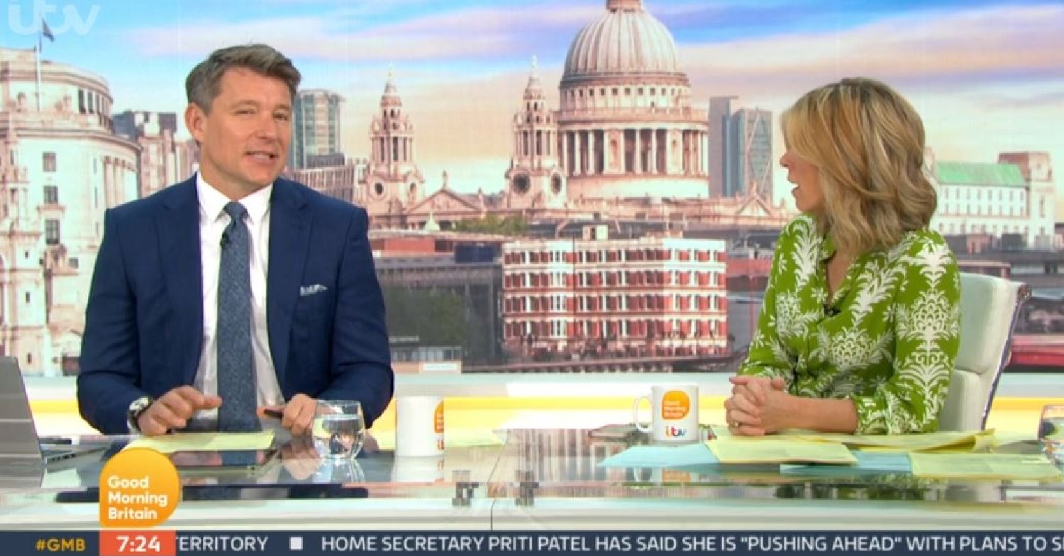 Ben Shephard looking at camera as Kate Garraway looks at him on GMB May 19, 2022