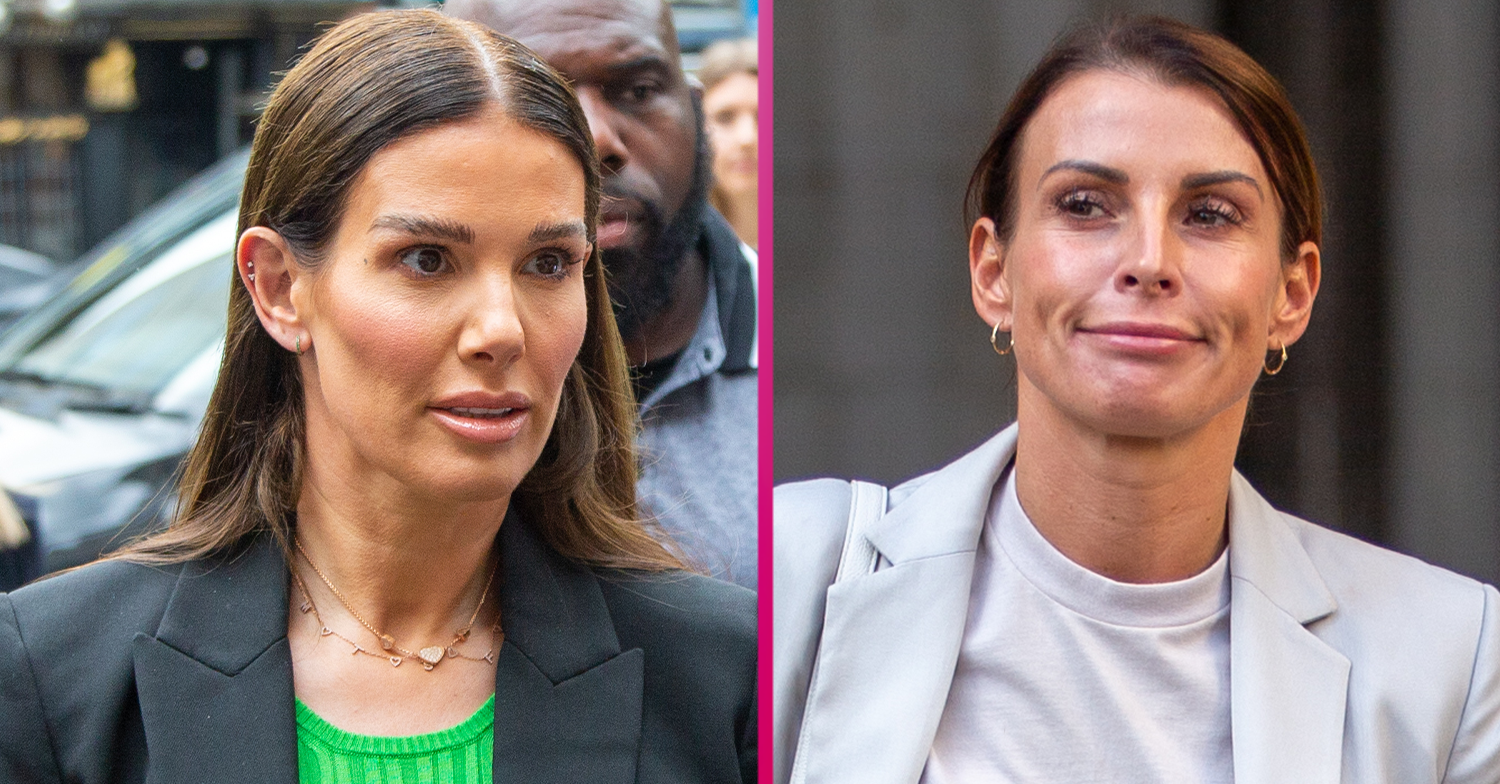 Rebekah Vardy looking worried and Coleen Rooney looking smug