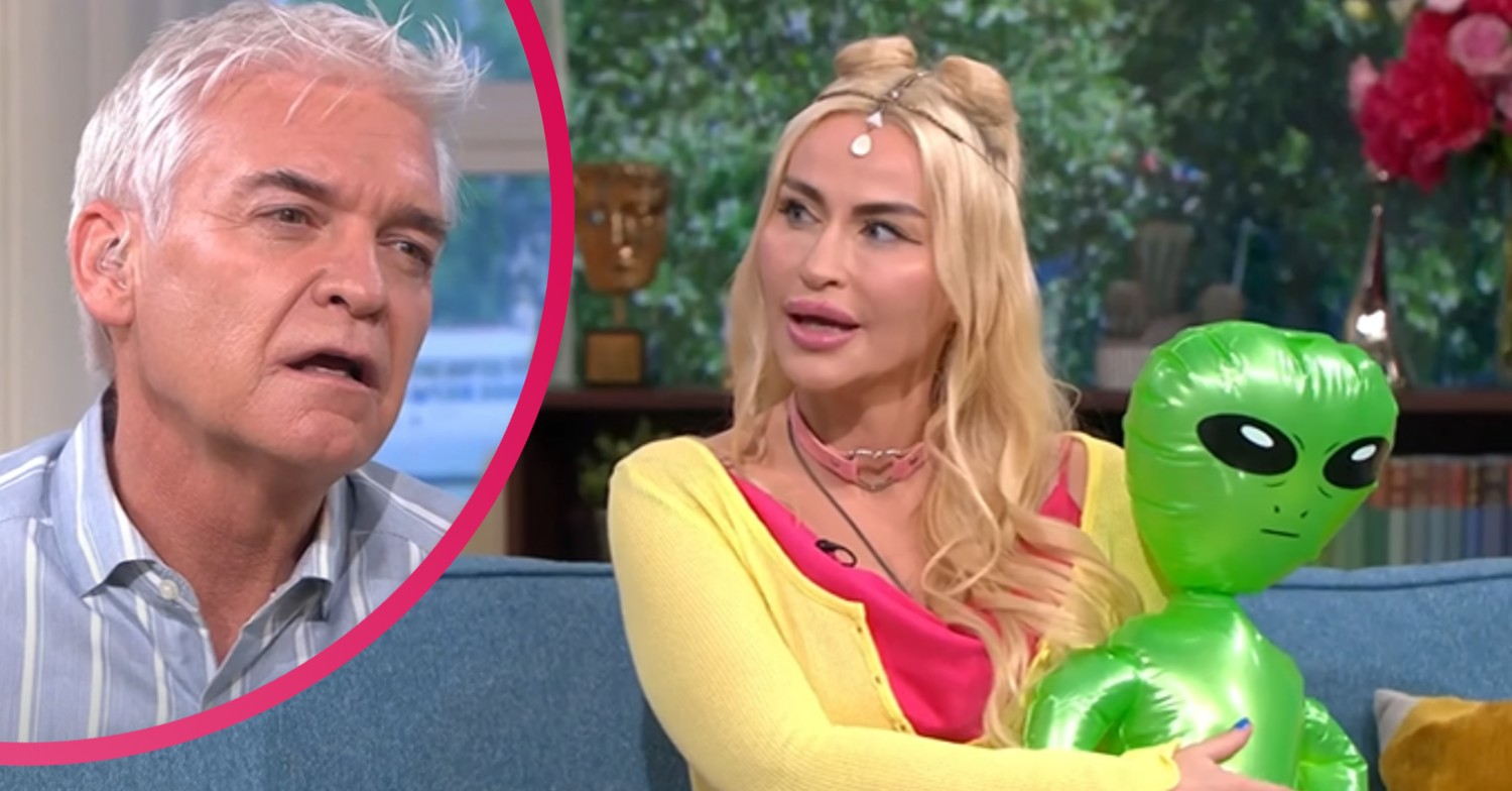 Phillip Schofield looking puzzled at This Morning guest holding alien inflatable