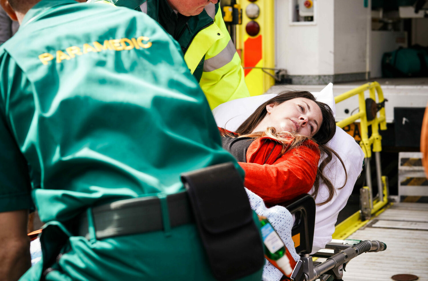 Injured Stacey Slater is taken in an ambulance