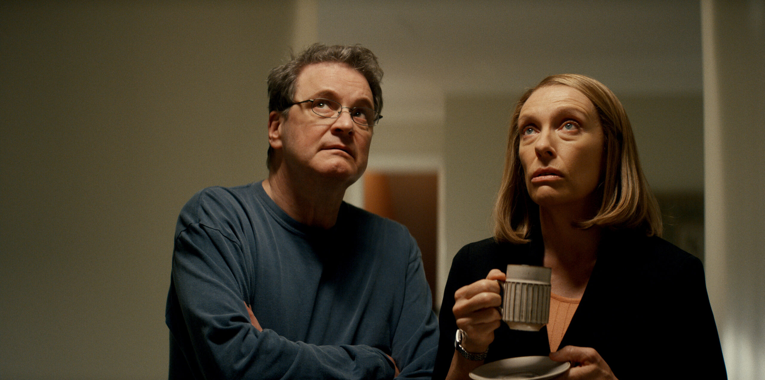 Colin Firth as Michael Peterson, and Toni Collette as Kathleen Peterson 