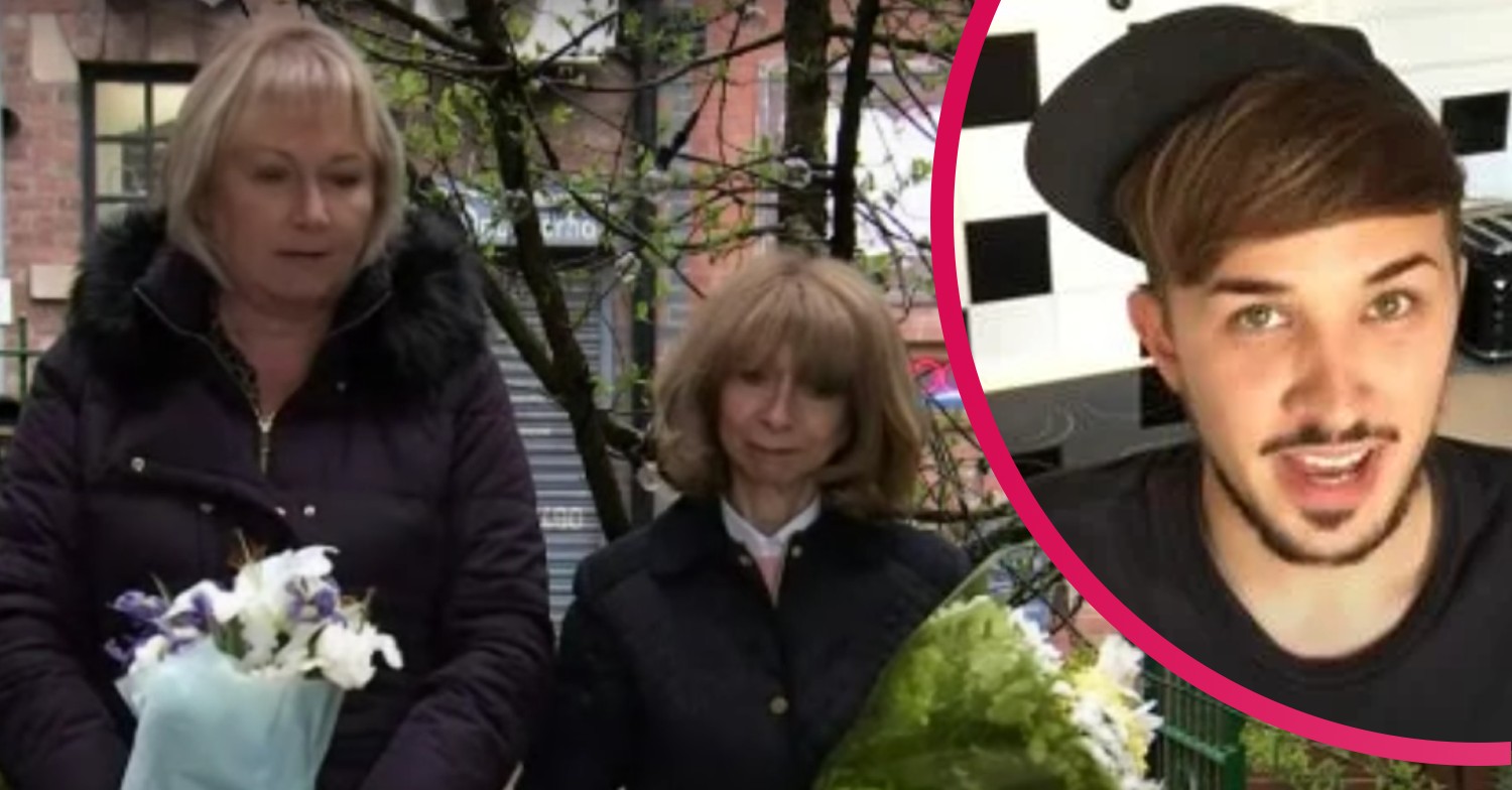 Eileen and Gail holding flowers and Martyn Hett