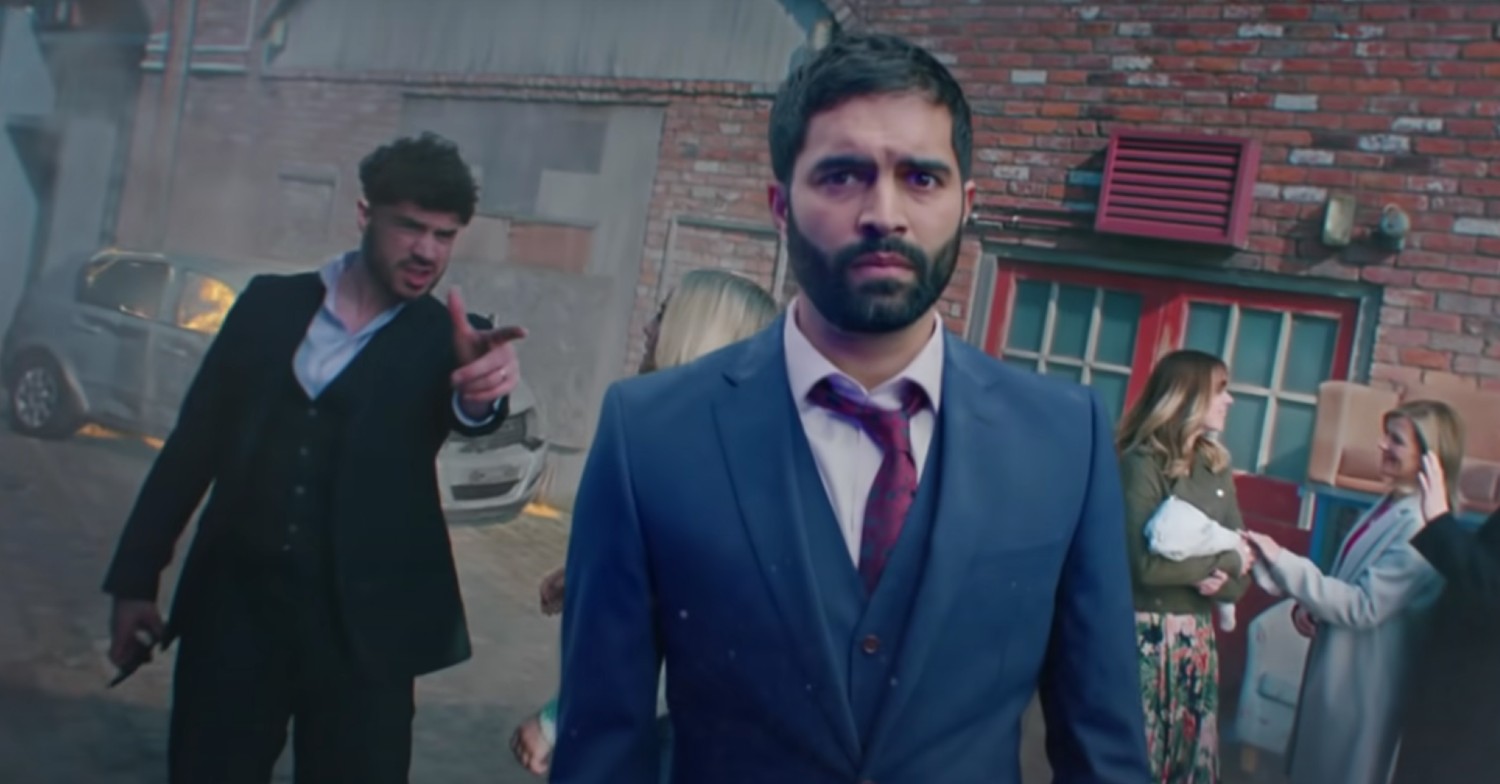Coronation Street Imran looks scared as Adam points furiously