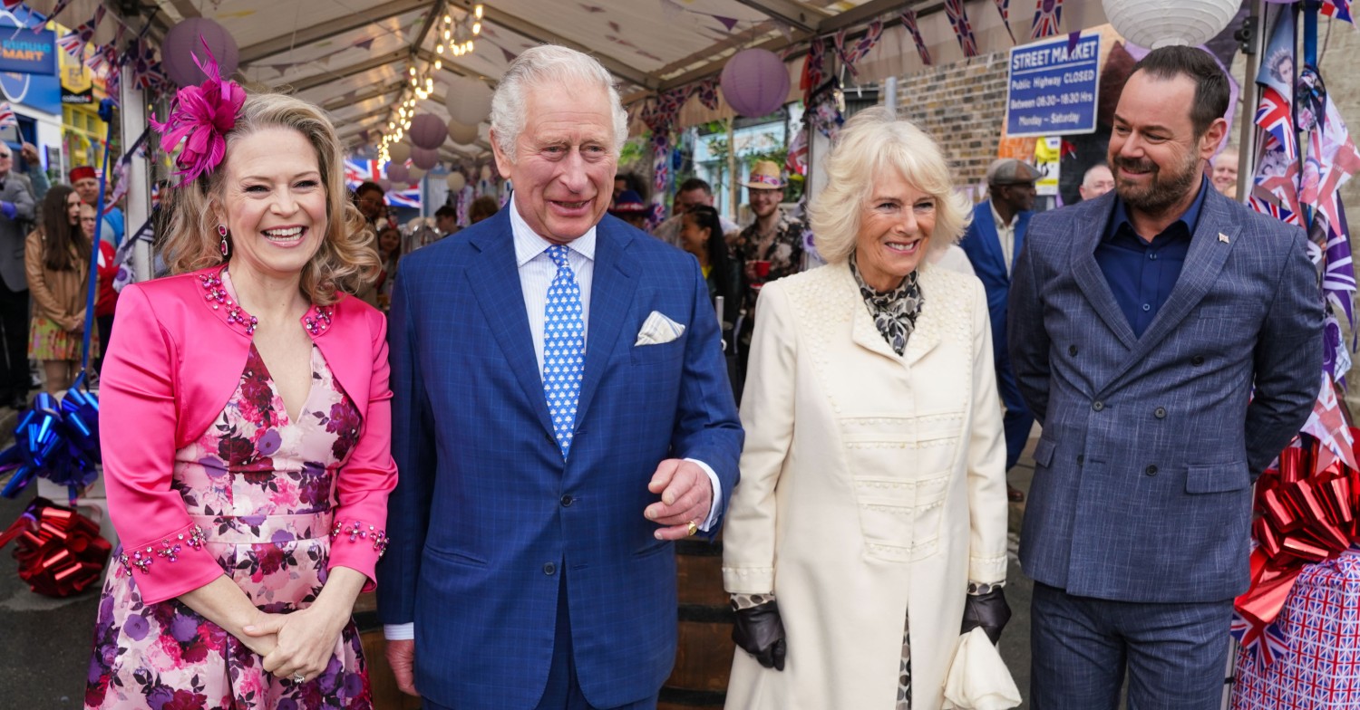 Prince Charles and Camilla with EastEnders cast on st