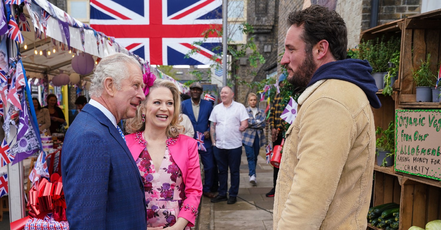 Prince Charles speaks to cast and crew of EastEnders (Credit: BBC)