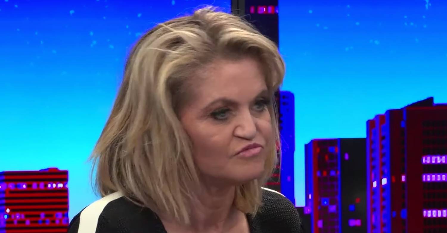 Daniella Westbrook looks unimpressed during a TV interview