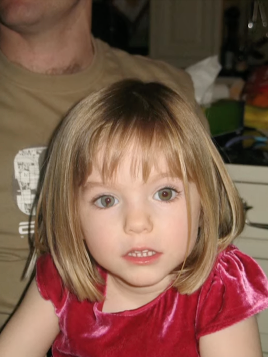 Madeleine McCann in a pink velvet dress