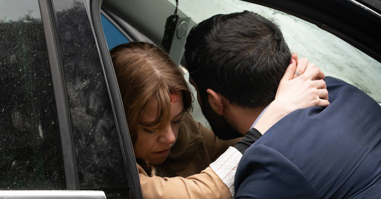 Imran assists Toyah after the crash