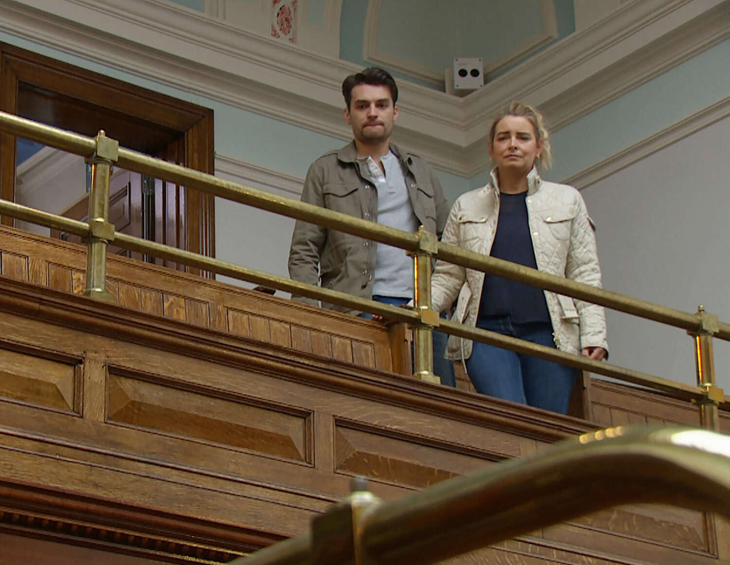 Concerned Mack Boyd and Charity Dingle watch Noah being sentencesd