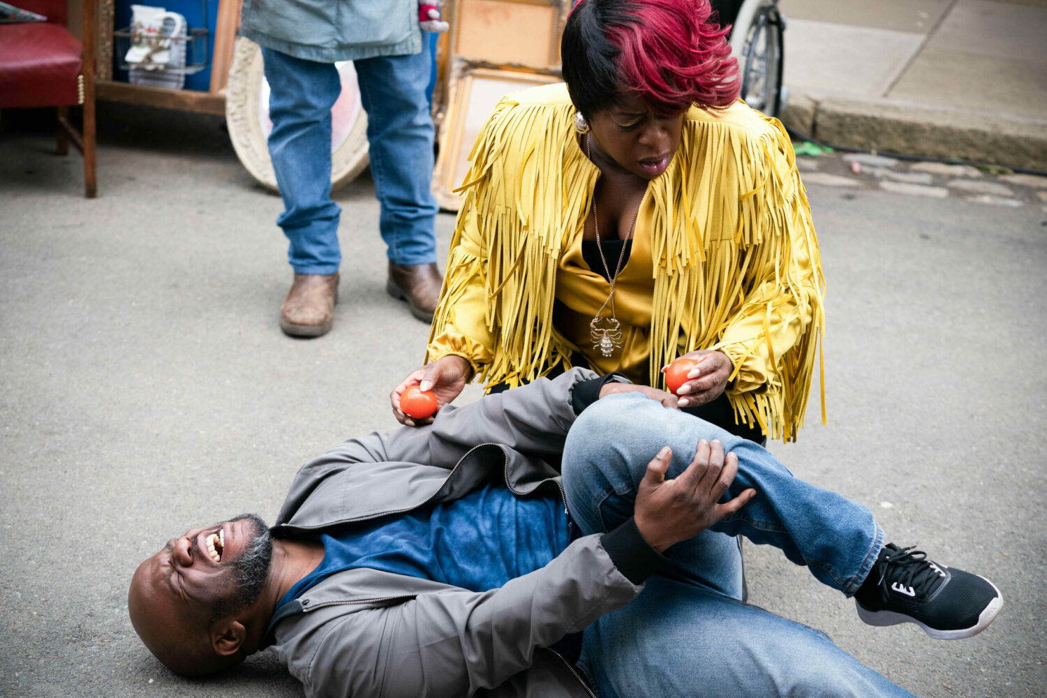 EastEnders Howie clutches his leg in pain as Kim looks at him