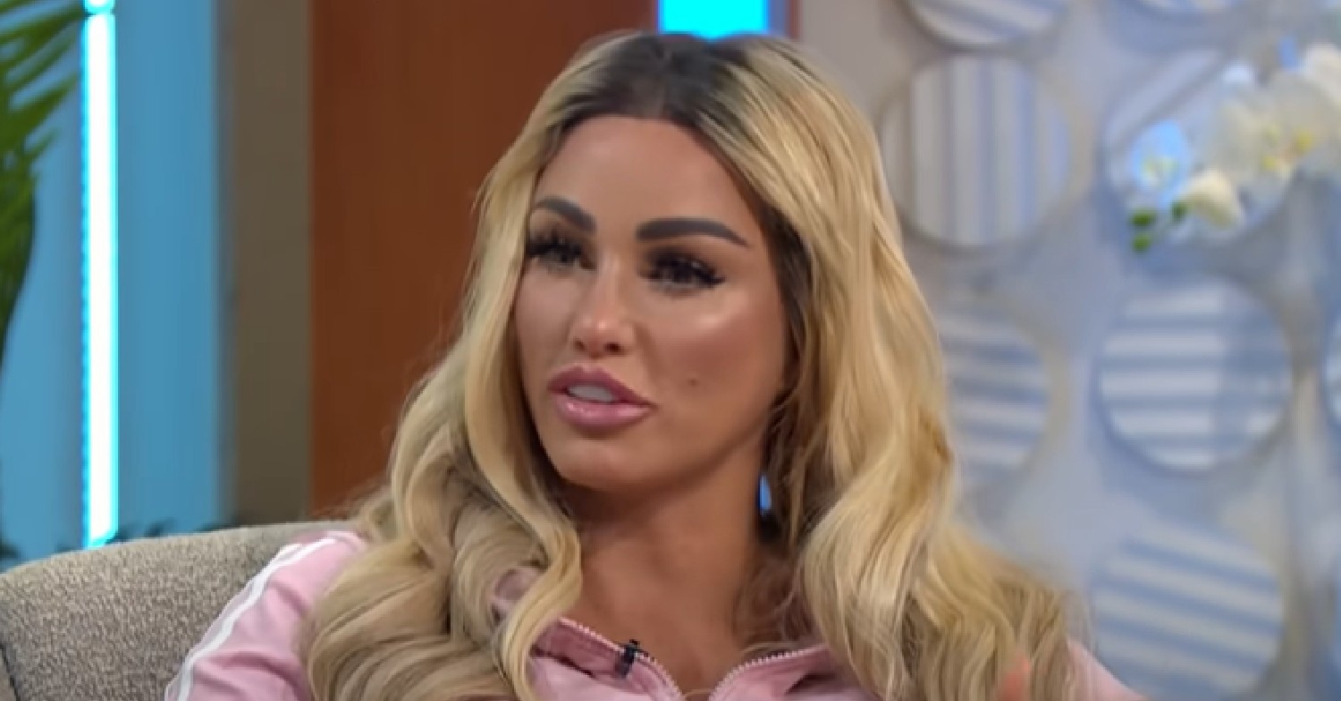 Katie Price speaking in pink hoodie on Lorraine 