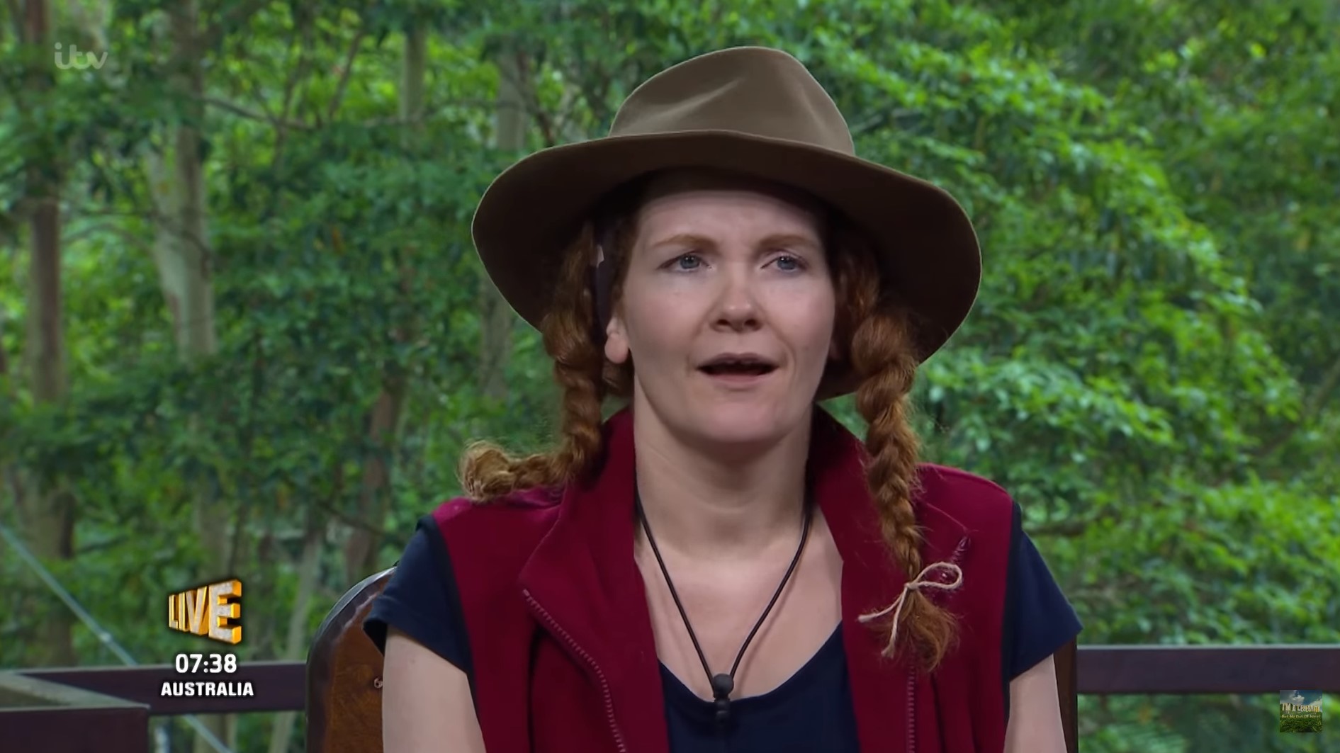 Jennie McAlpine in the I'm A Celebrity Jungle looks shocked