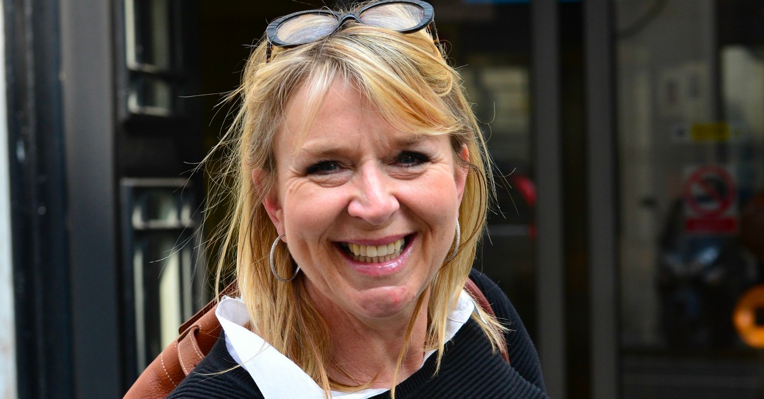 Fern Britton smiling at cameras during outing