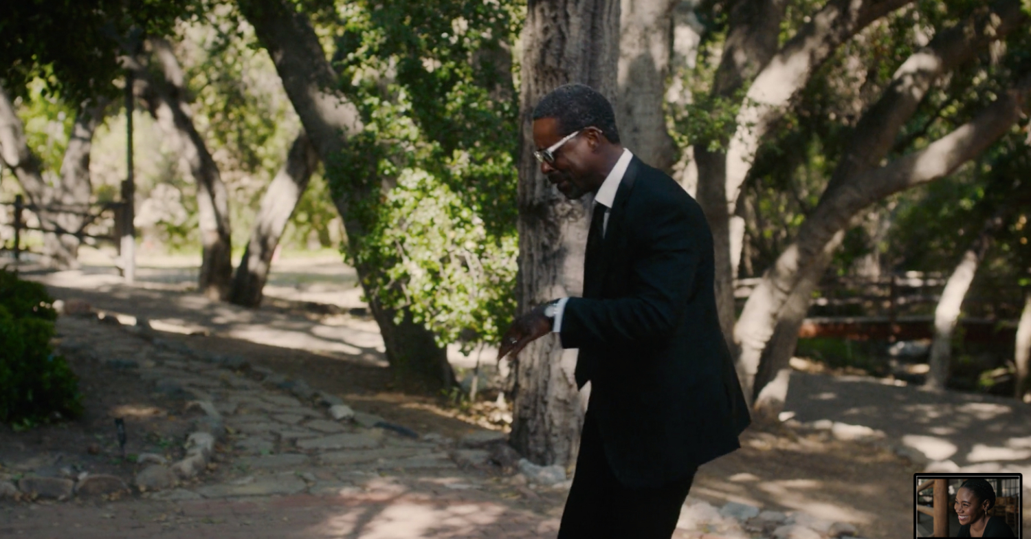 Randall dances with joy after being told some good news from adopted daughter Deja in the This Is Us season 6 finale: