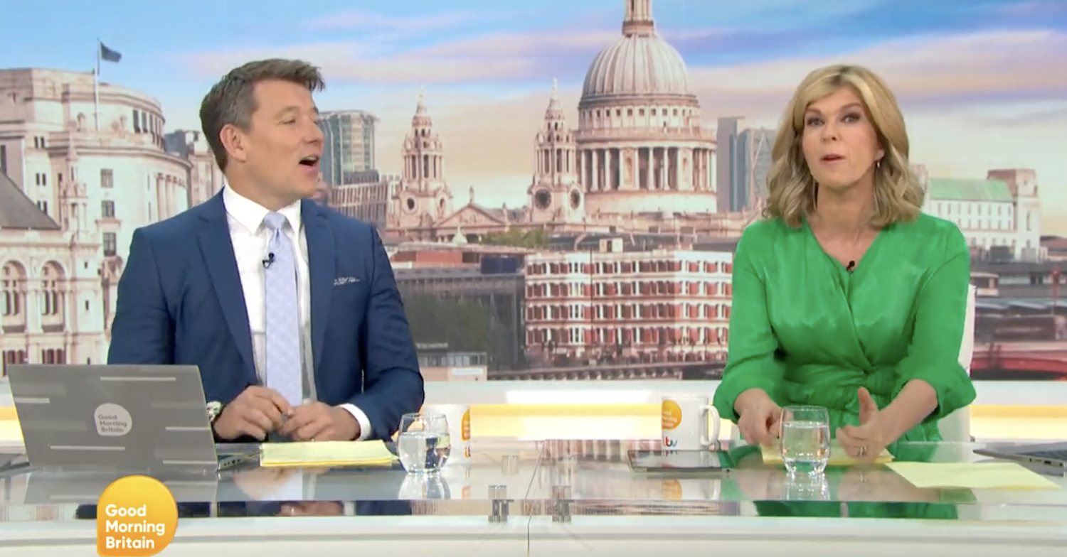 Ben Shephard looks at Kate Garraway who is talking on GMB today