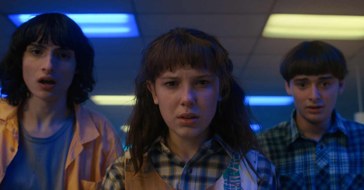 Mike, Eleven and Will look scared in Stranger Things