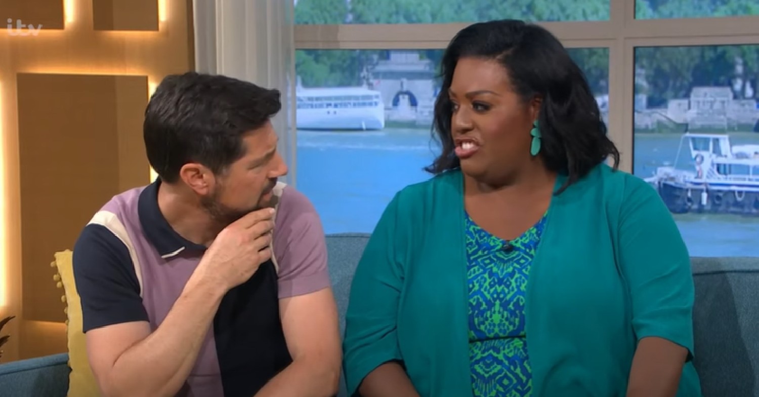 Craig Doyle looks at Alison Hammond who is pulling a face on This Morning today