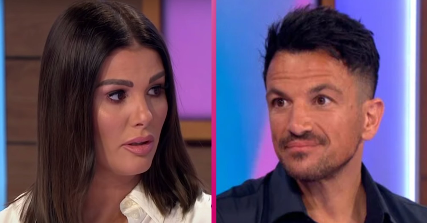 Peter Andre and Rebekah Vardy look in different directions