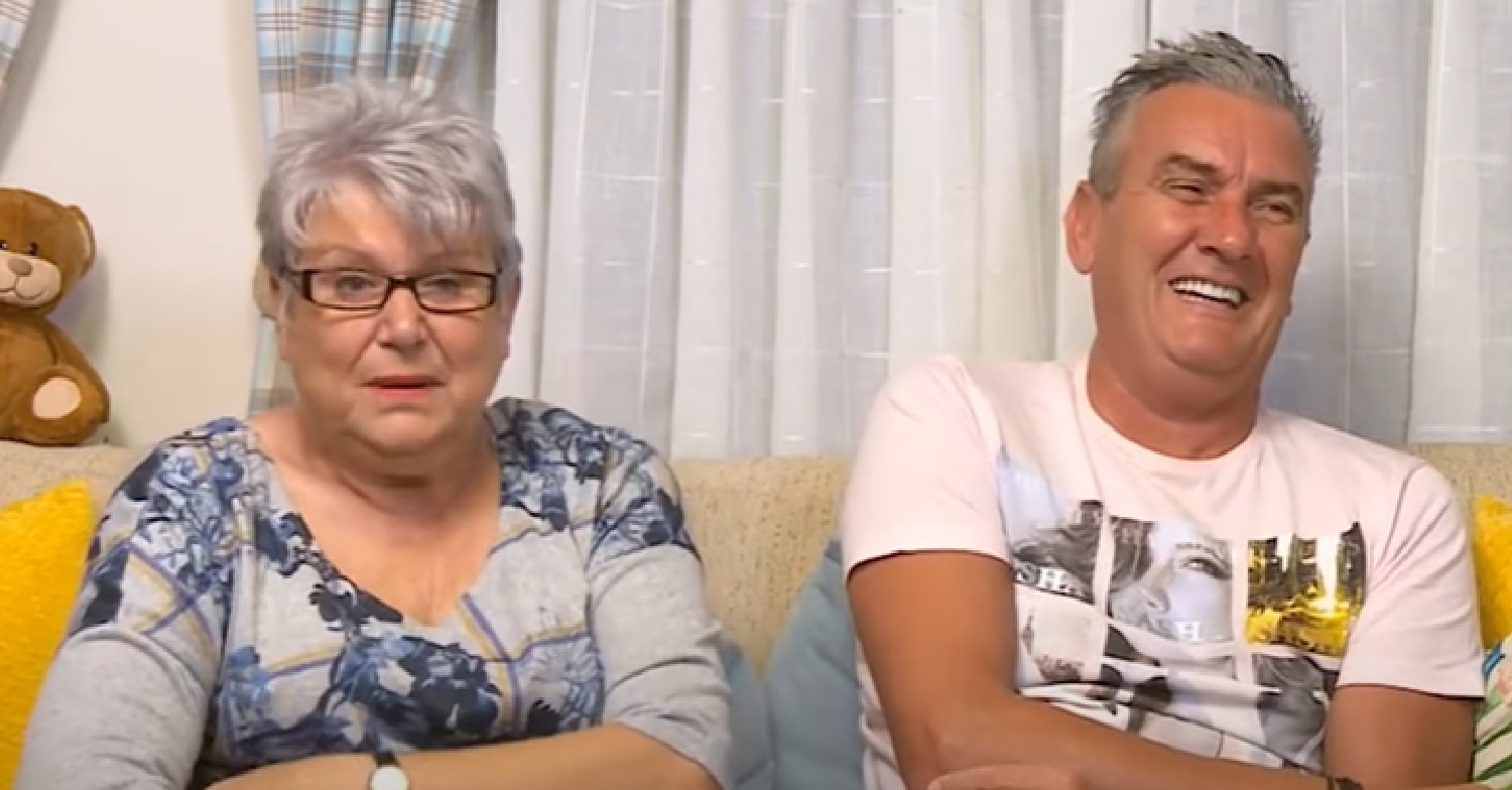 Jenny talking on Gogglebox alongside Lee laughing