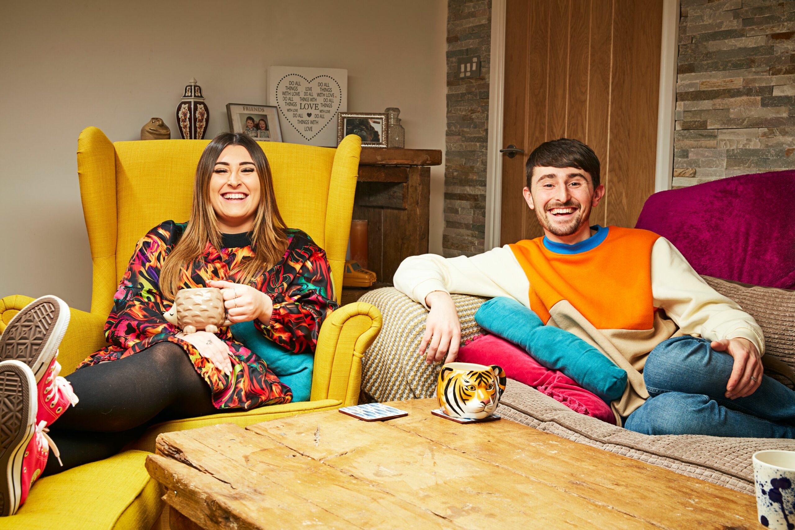 Sophie and Pete Sandiford smile on Gogglebox