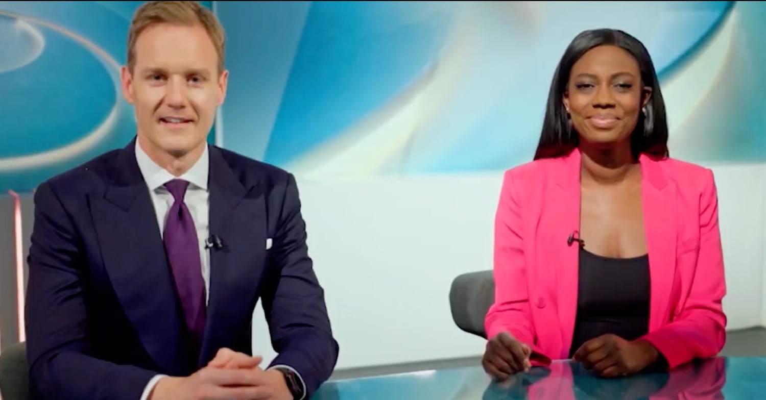 Dan Walker and Claudia-Liza Vanderpuije smiling on 5 News