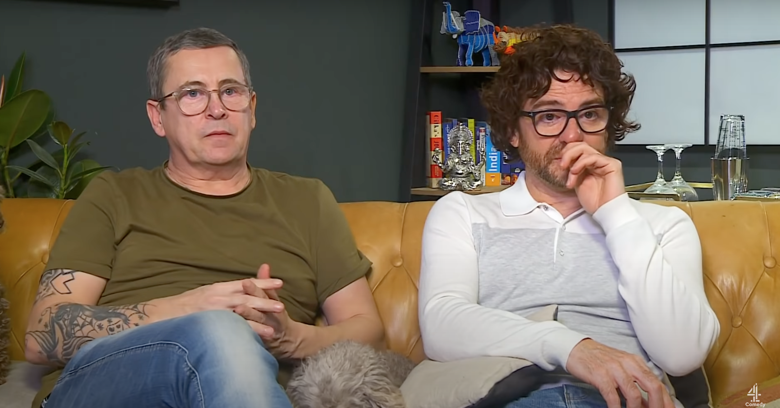 Stephen Webb and his husband watching TV on Gogglebox