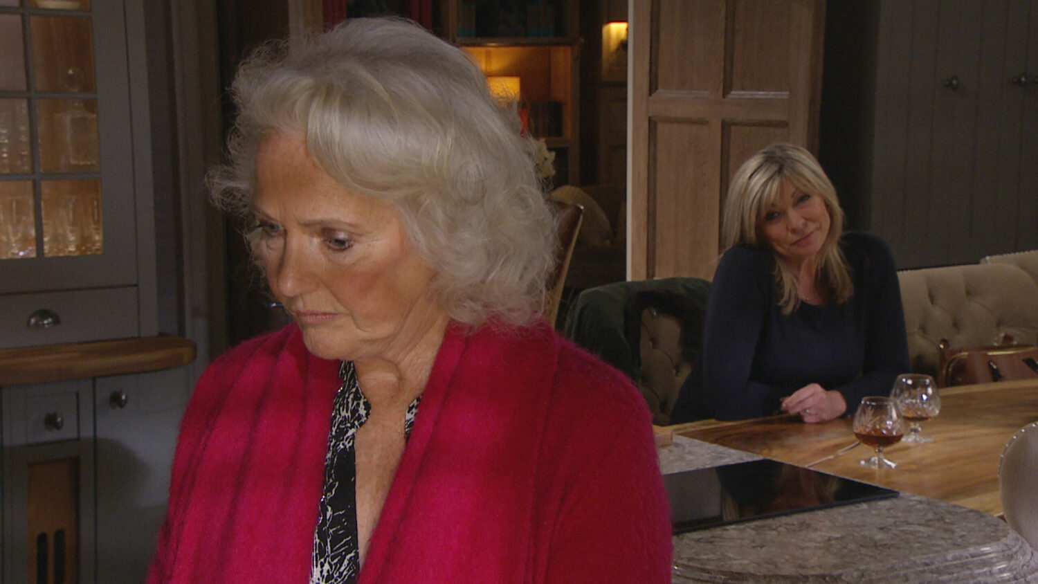 Emmerdale Mary looks upset as Kim talks to her