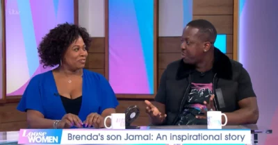 Brenda Edwards talking and smiling with her son, Jamal Edwards on Loose Women