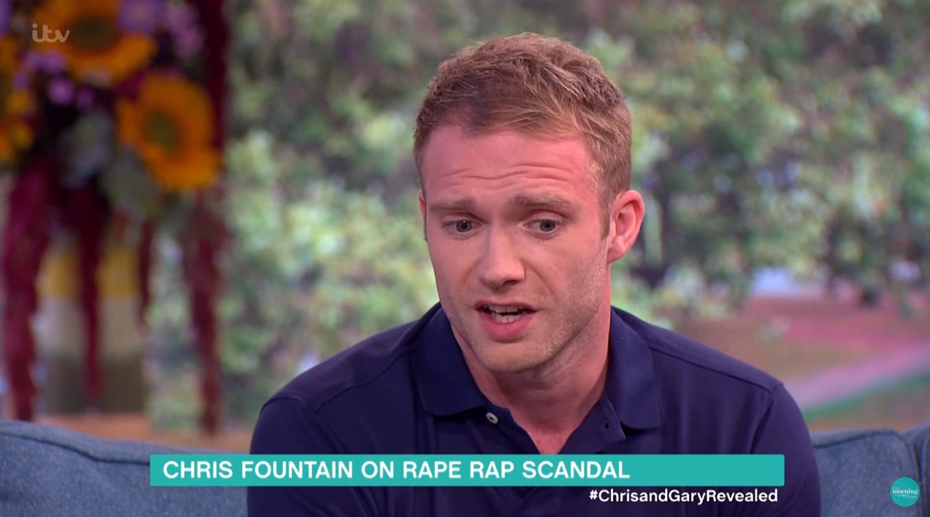 Chris Fountain looks upset as he talks on This Morning