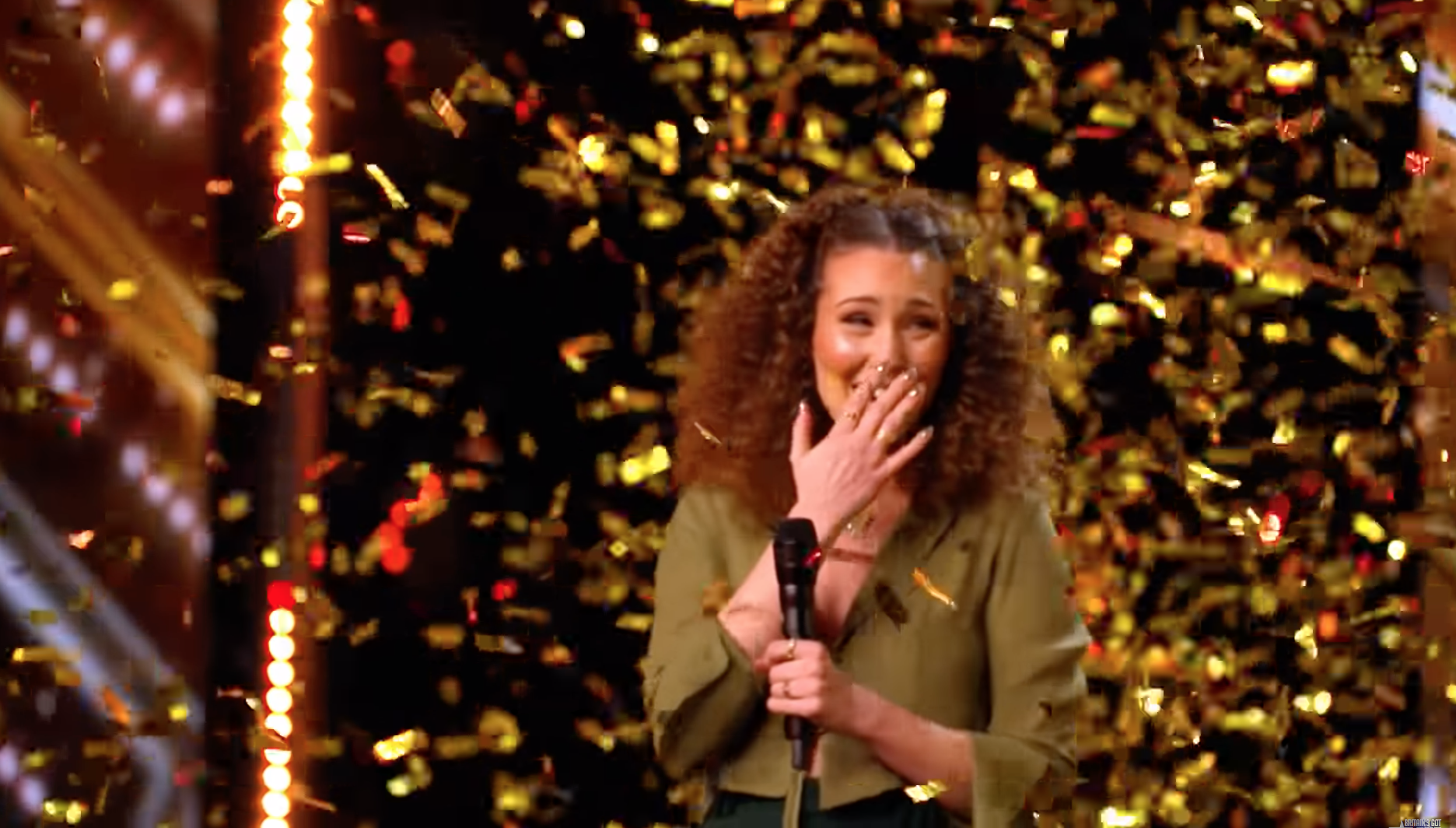 Loren winning the golden buzzer with confetti on BGT