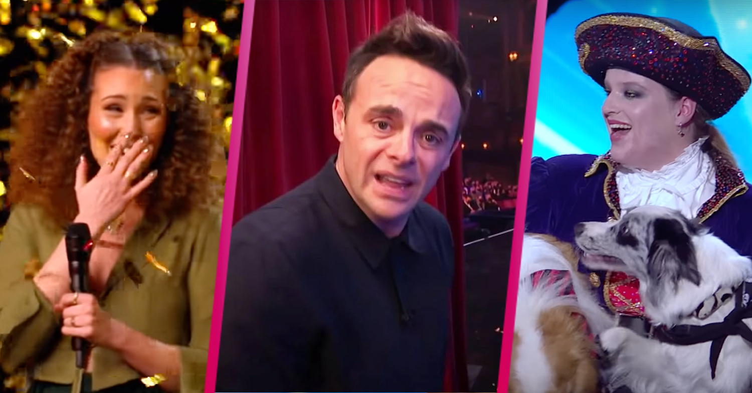 Ant, woman with dogs and woman with golden buzzer on BGT