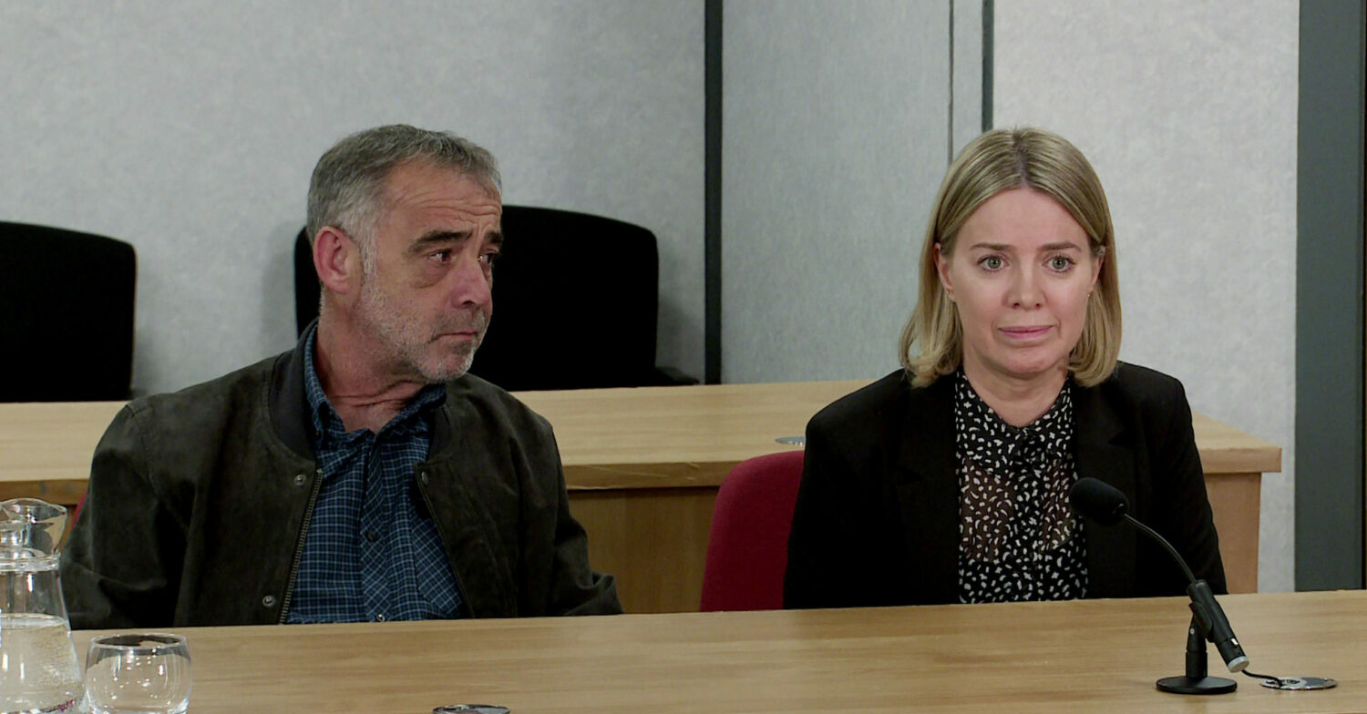 Coronation Street Kevin looks at nervous Abi