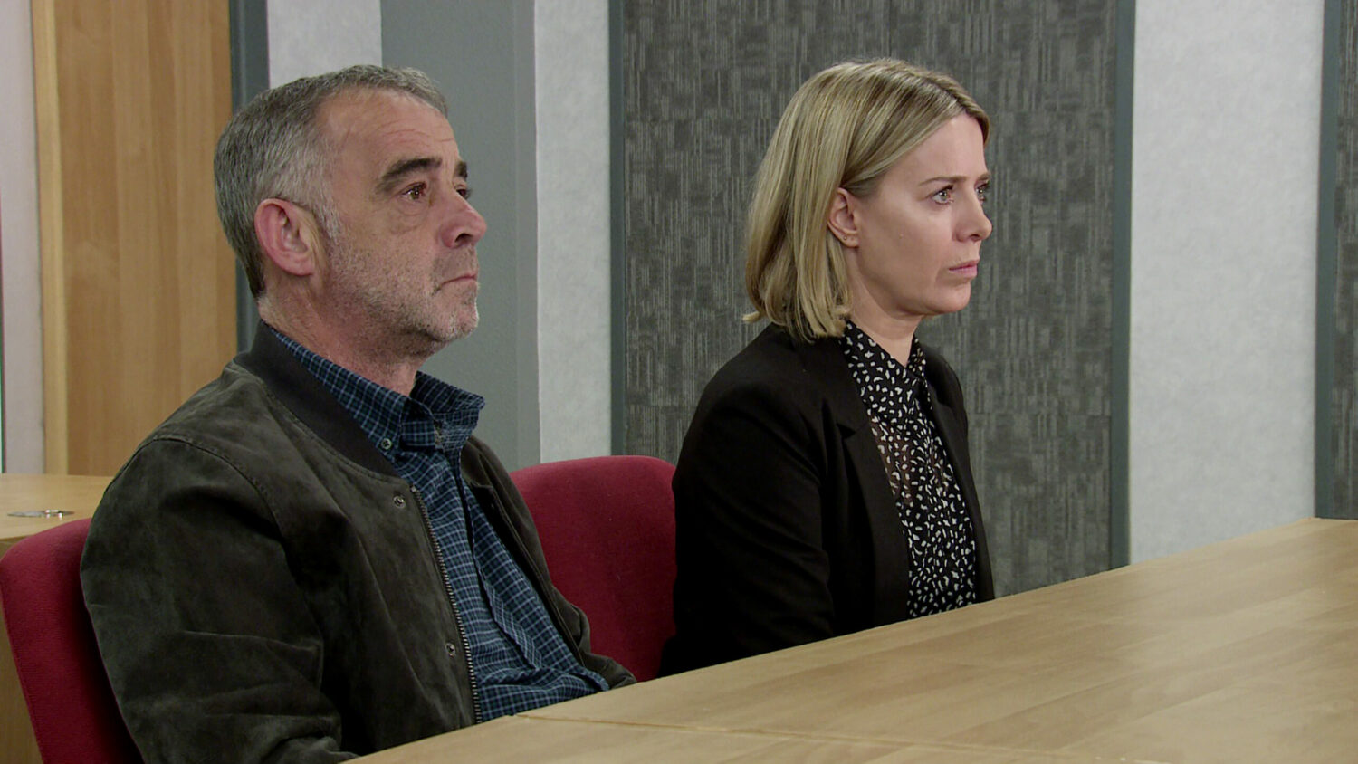 Coronation Street Kevin looks at nervous Abi