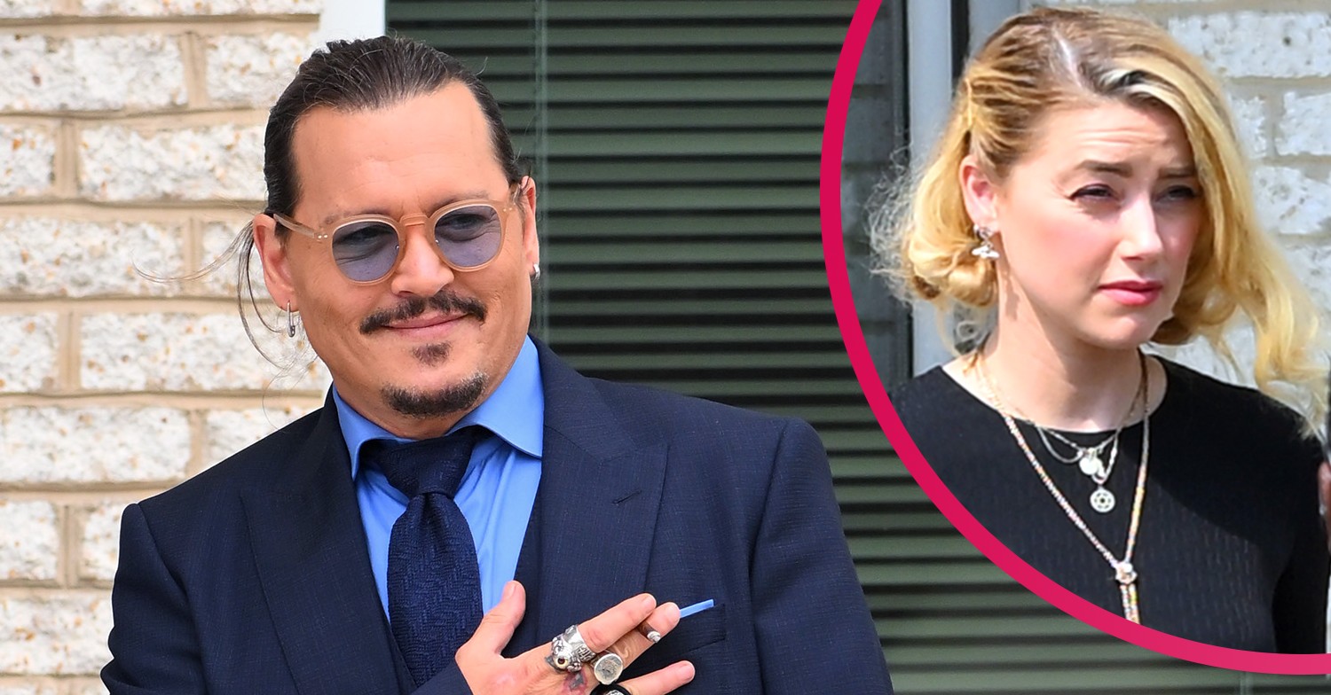Johnny Depp places hand on chest as he smiles alongside Amber Heard looking downcast