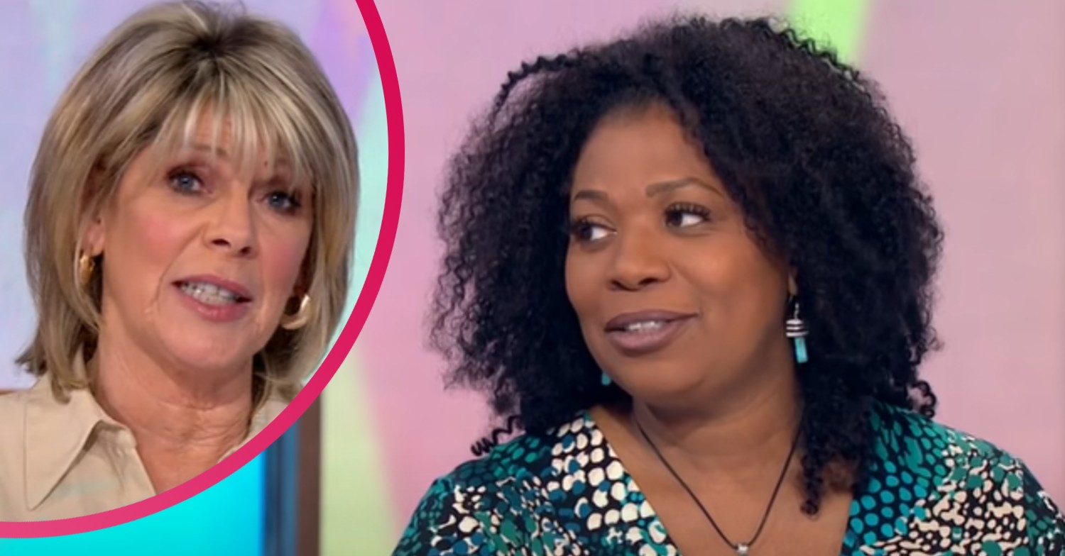 Ruth Langsford speak at camera on Loose Women and Brenda Edwards turning to the side on the show