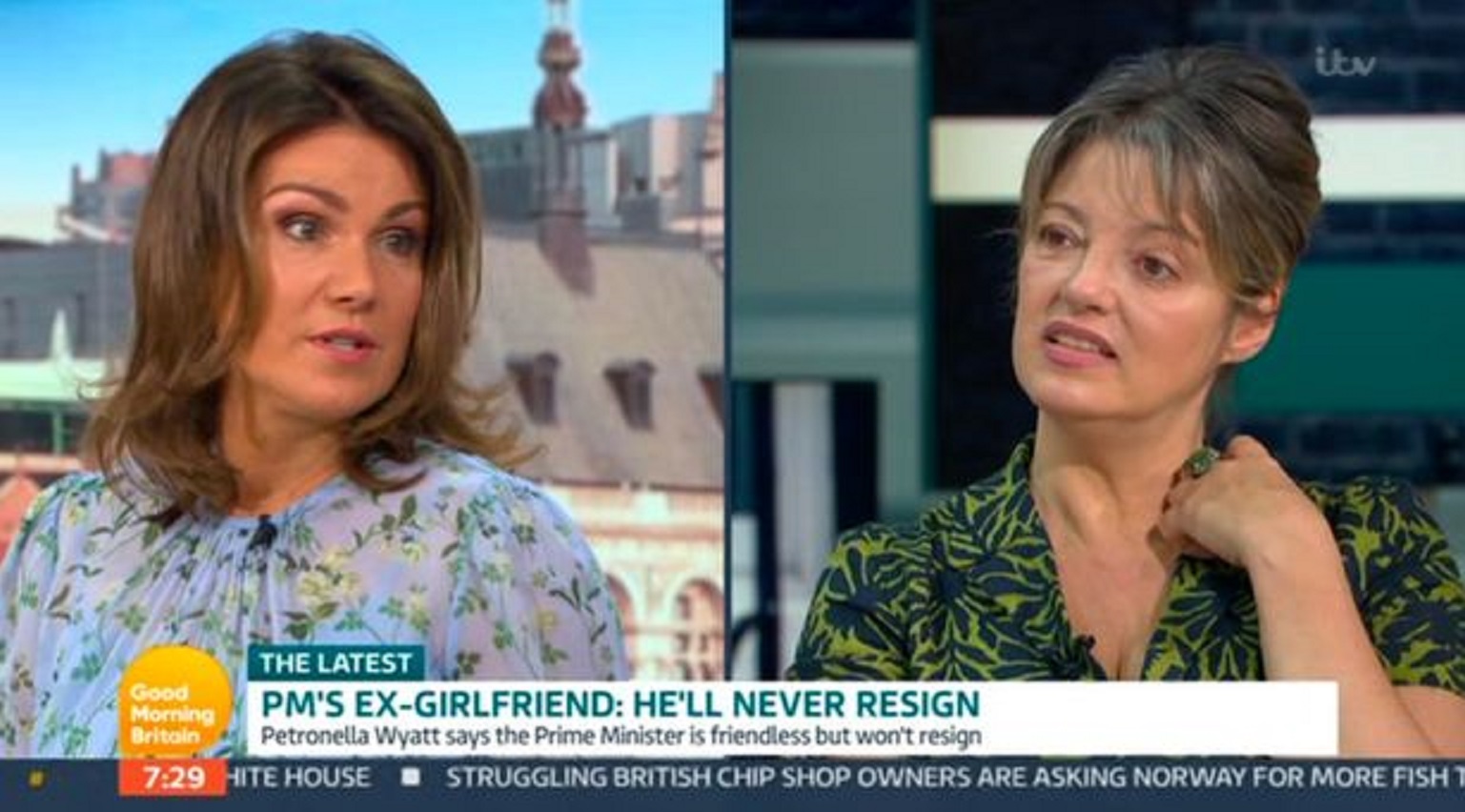 Susanna Reid interviewing Boris Johnson ex-girlfriend Petronella Wyatt on GMB today