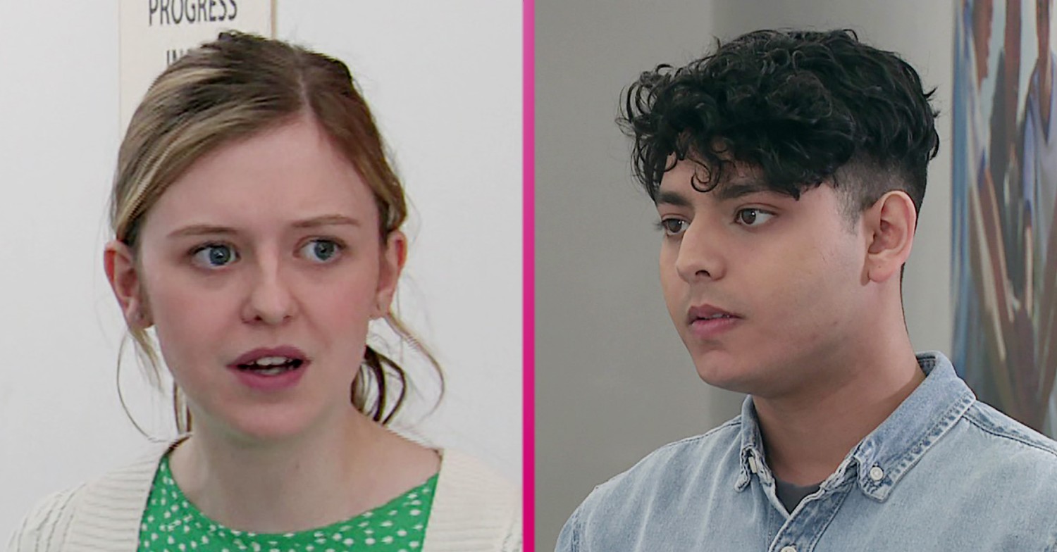 Summer and Aadi looking worried in Coronation Street