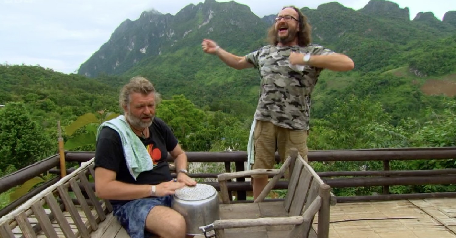 The Hairy Bikers larking around on set abroad