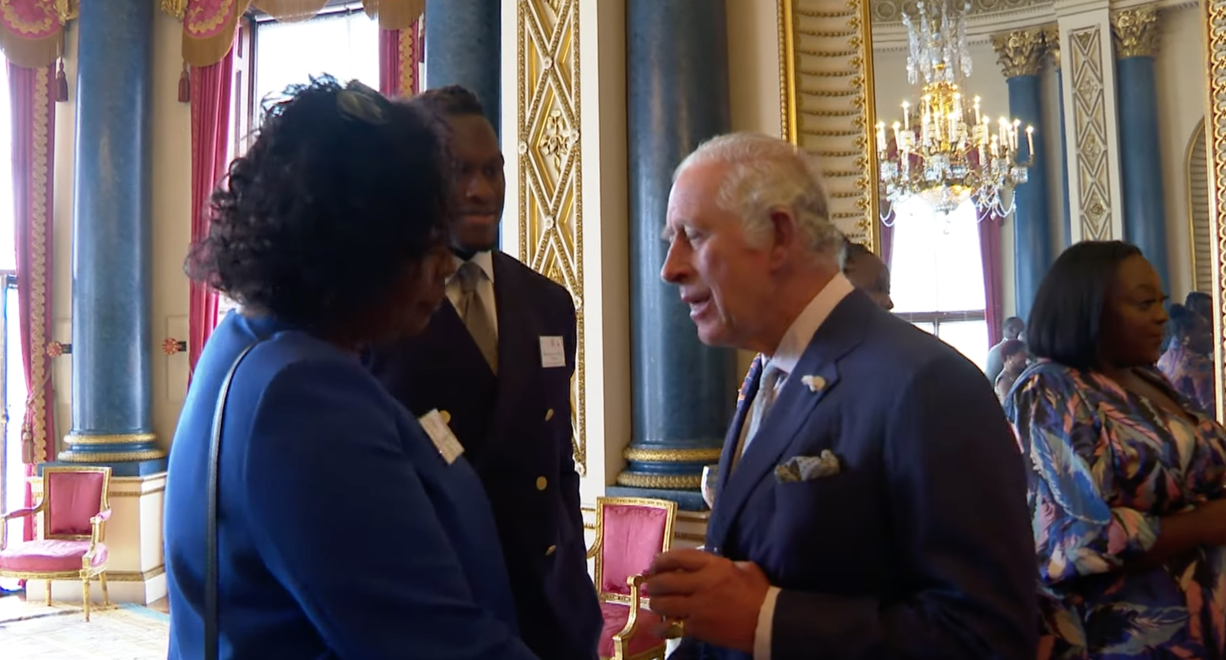 Brenda Edwards chatting to Prince Charles at Buckingham Palace