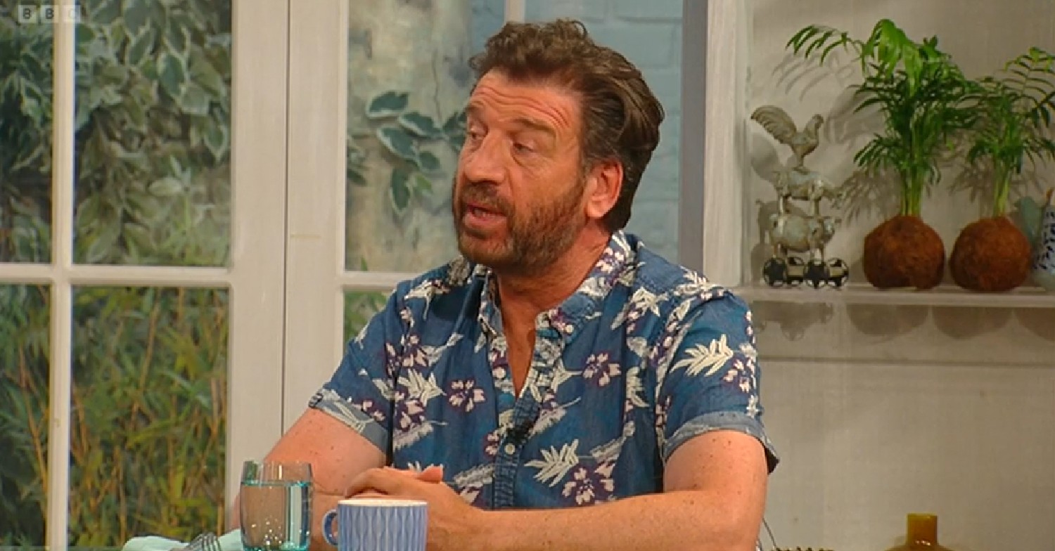 Nick Knowles looks to the side and talks on Saturday Kitchen today