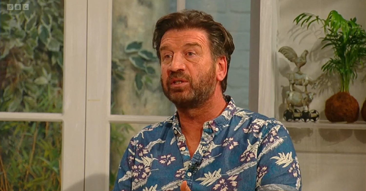 Nick Knowles speaking in floral shirt on Saturday Kitchen today