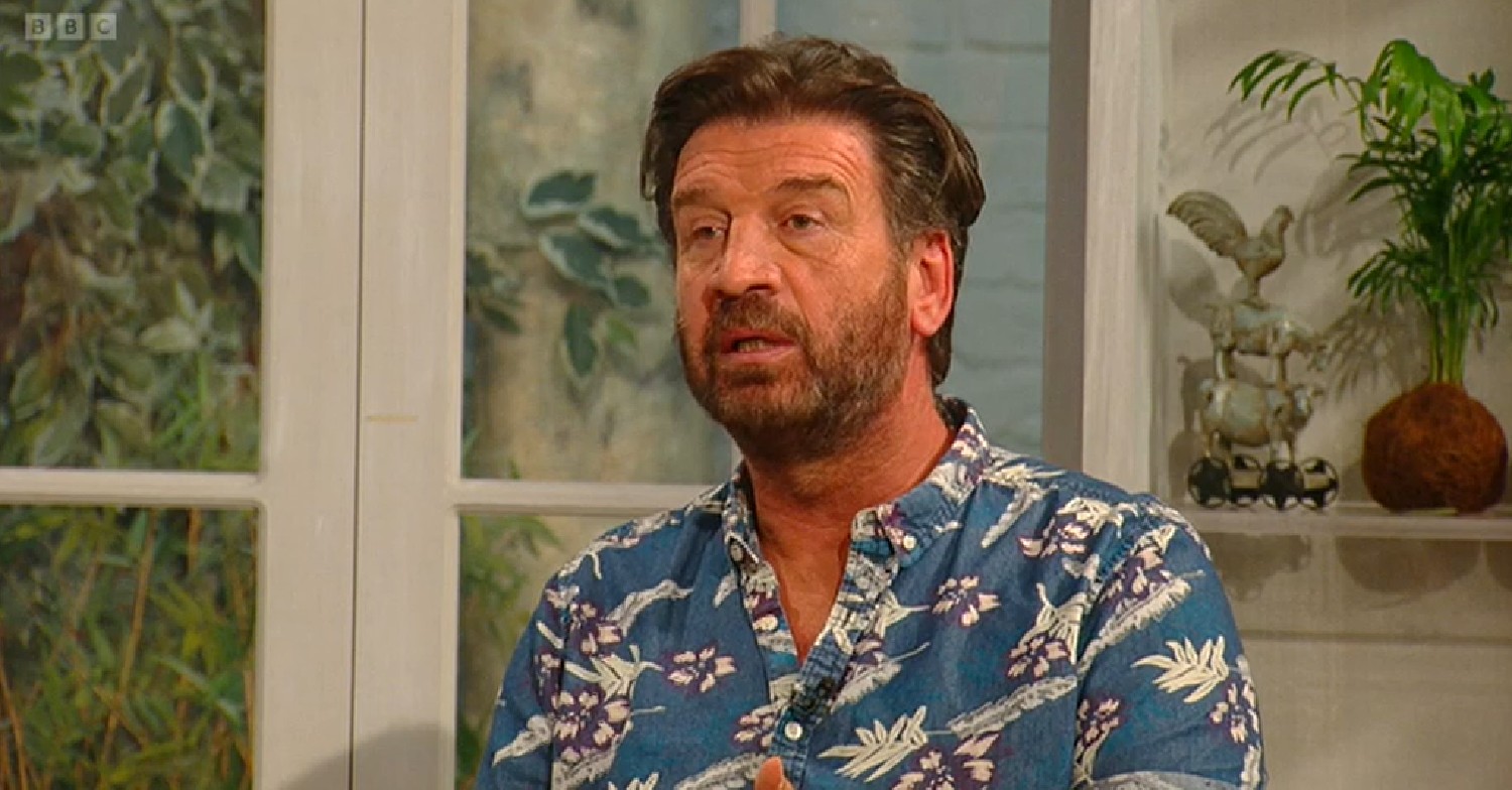 Nick Knowles speaking in floral shirt on Saturday Kitchen today
