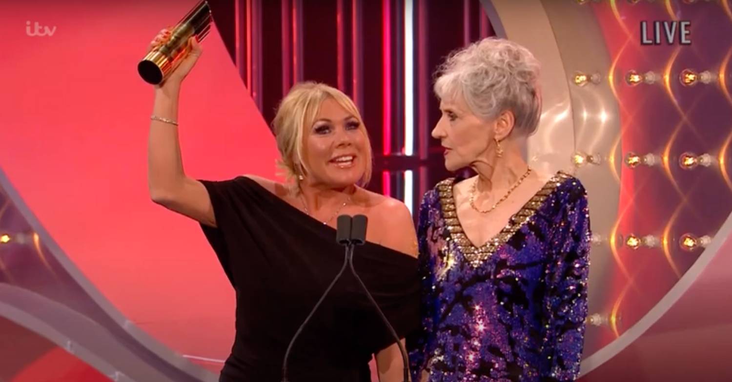 EastEnders Letitia Dean celebrates with Anita Dobson at the British Soap Awards