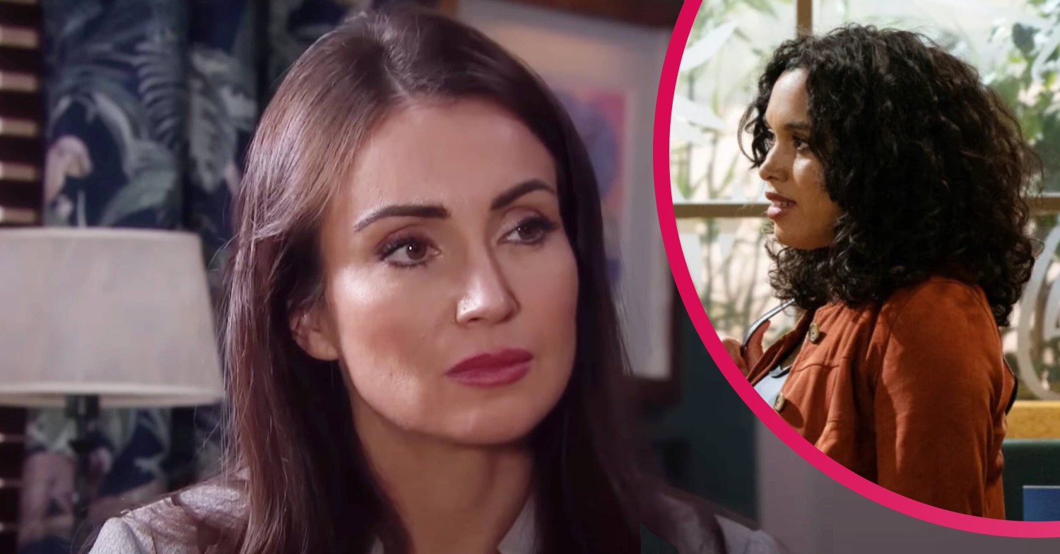 Leyla looks impassive and Suzy looks surprised in Emmerdale