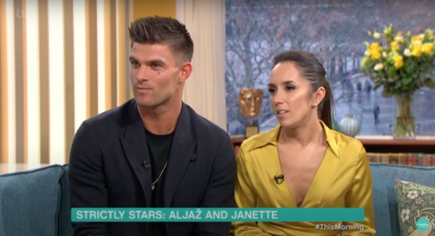 Janette and Aljaz looking serious on This Morning