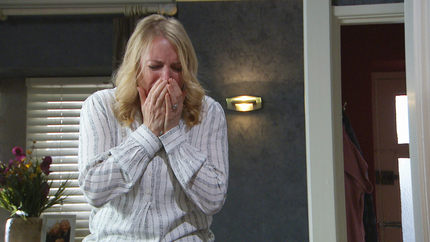 Emmerdale Nicola cries in despair into her hands