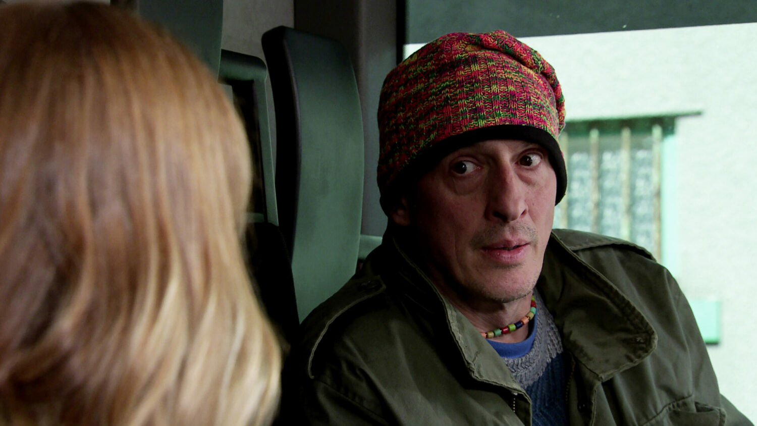 Coronation Street Spider gets into the bin lorry beside shocked Toyah